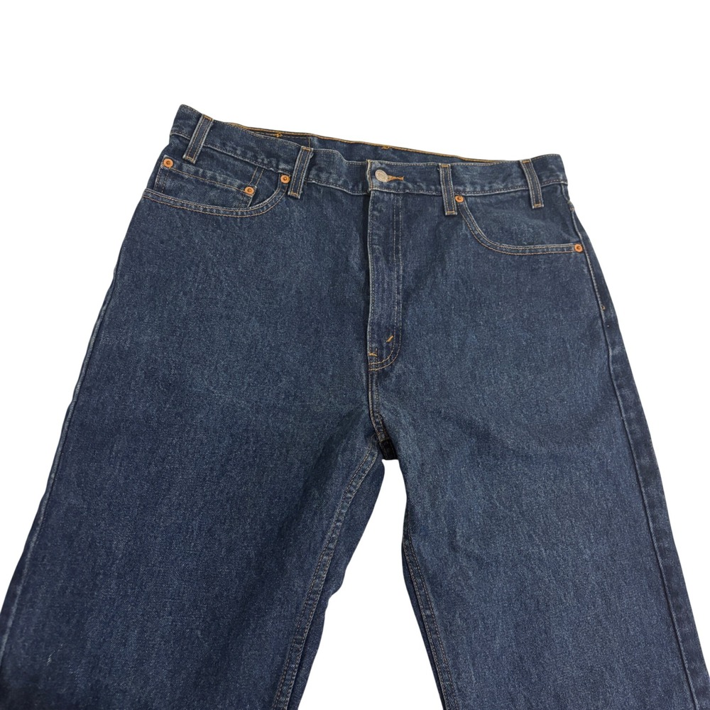 Levis 505 Regular Fit Dark Blue Jeans Men L 36x33 Straight Leg Tall Inseam